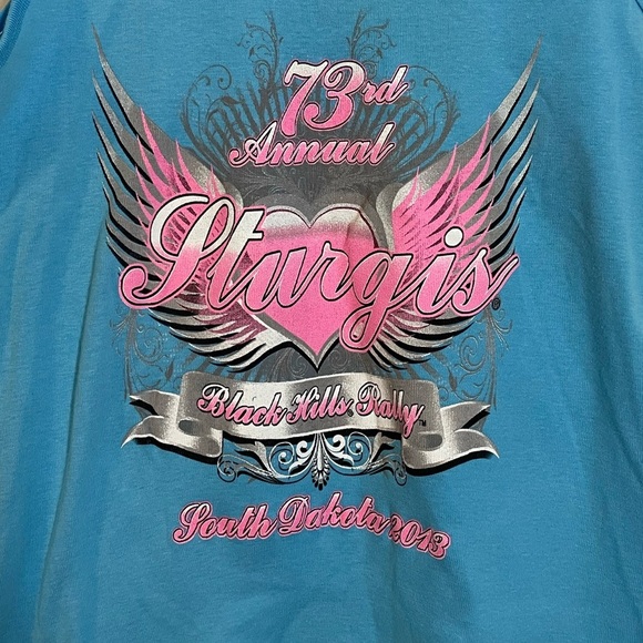 NWT Sturgis Black Hills Rally 73rd Annual Motorcycle Ride 2013 Sz Small Lt Blue - Picture 6 of 11